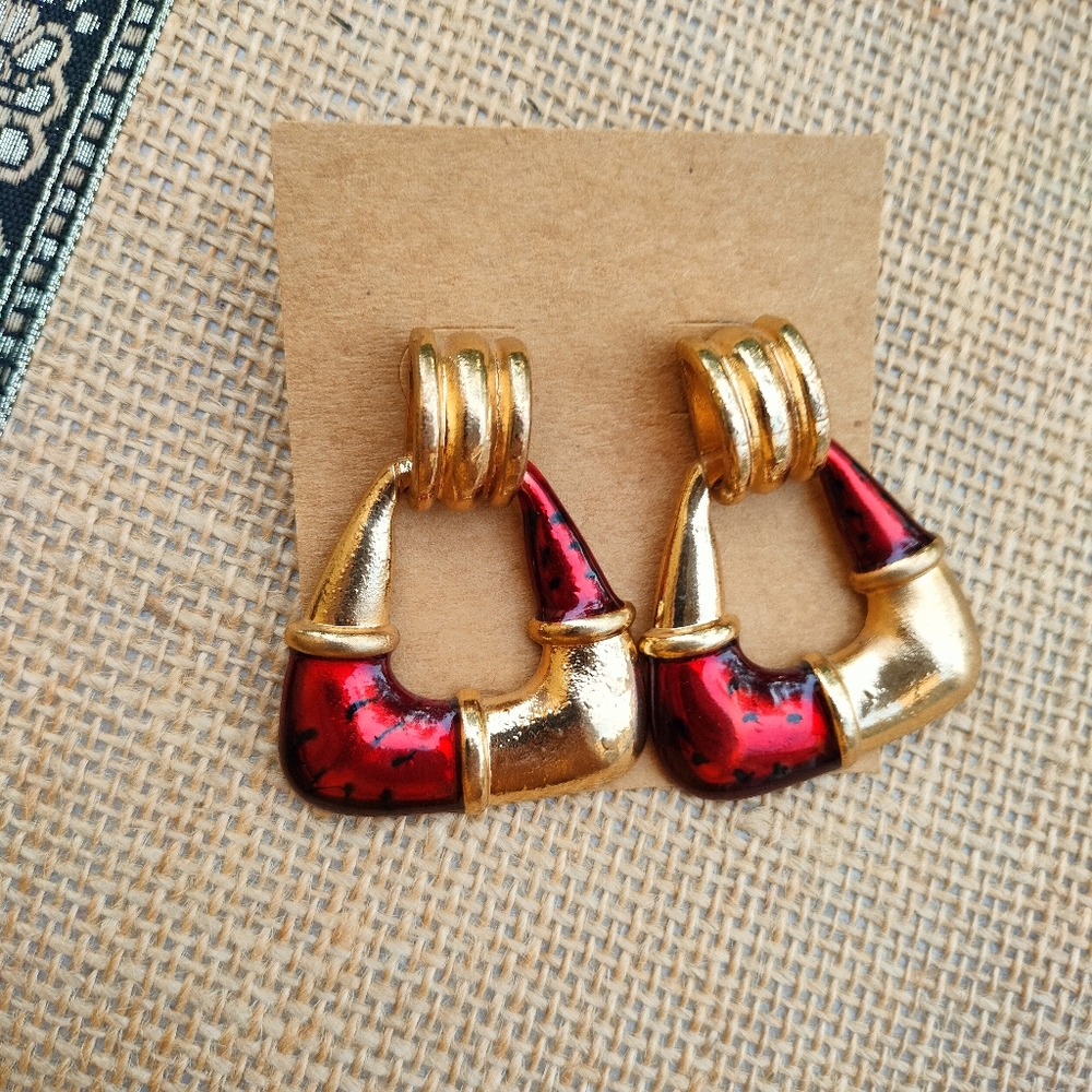 Gold and Red Statement Earrings - Picture 15 of 15